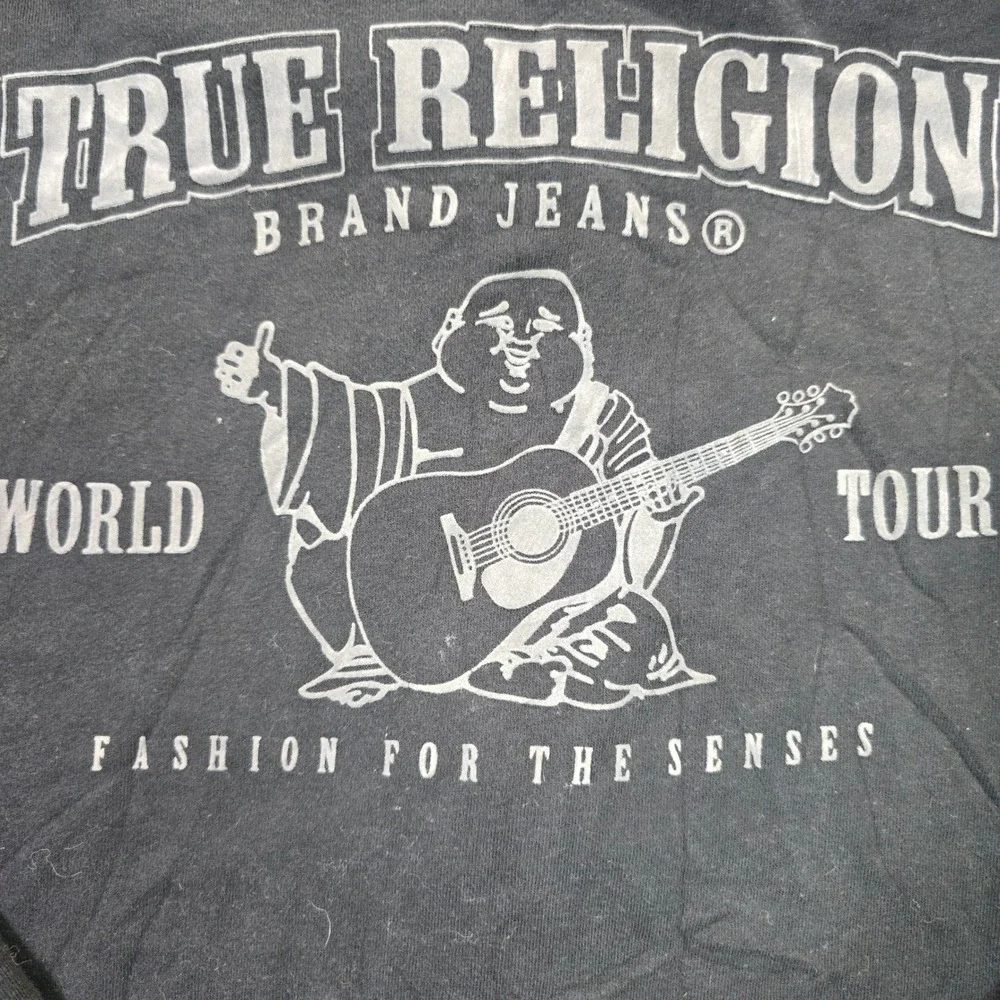 True Religion Mens Classic Logo Zip Up Hoodie Black World Tour Buddha 3XL